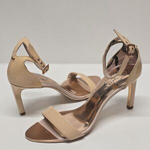 Ted Baker Ulanii Nude Beige Patent Leather Open Toe Heels Sandals Women's 8